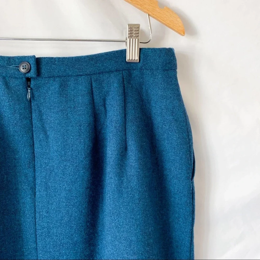 Pendleton Vintage 100% Virgin Wool Blue Midi Pencil Skirt Size 12P - Picture 8 of 12
